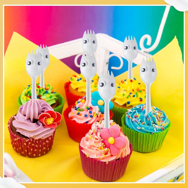 Relaxgiant 50 Set Fork Craft Kit DIY Disposable Creativity Sporks Red Pipe Cleaners Self Adhesive Wiggle Googly Eyes Make Your Own Craft Kit - Image 3
